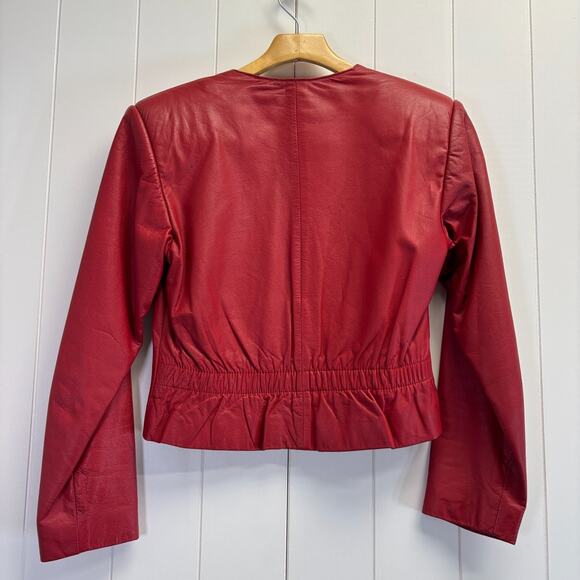 Vtg Wilsons Leather‎ Womens Moto 80s 90s Punk Rocker Cropped Jacket Size S Red - Picture 2 of 10